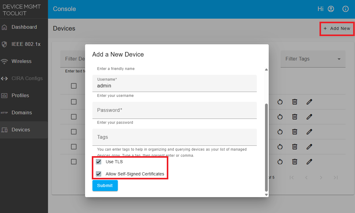 Figure 3: Connect to a Device using TLS